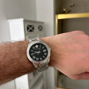 Versace Black and Silver Timepiece